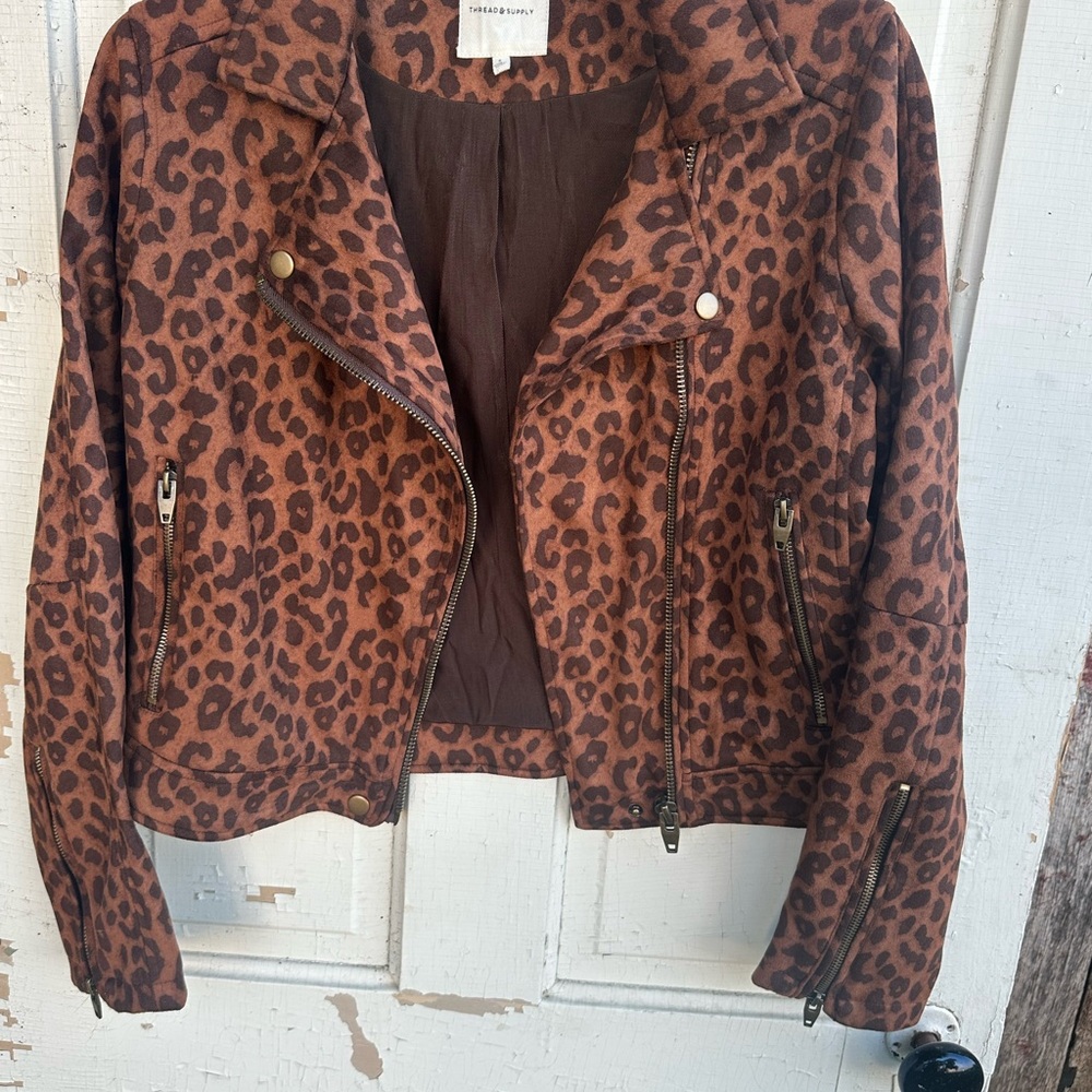 Thread & Supply Leopard Print Leather Jacket